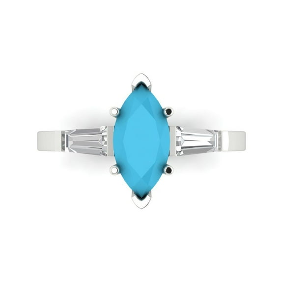 Three-Stone Engagement Ring for Women - 2ct Simulated Turquoise in 14K White Gold Promise Ring