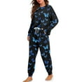 thumbnail image 2 of SCRAWLGOD Butterflies Pajamas Women Pjs Set Long Sleeve Sleepwear for Women Clothing Drawstring 2 Piece Pj Set for Women Fall Size 2XL Comfy Women Lounge, 2 of 7