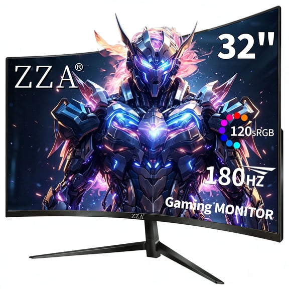 ZZA 32 Inch Curved Gaming Monitor, 180HZ FHD 1080P 1500R HDR, 1ms Response Time, AMD FreeSync, HDMI 2.0 & DisplayPort 1.4, VESA Compatible for PC Gamer