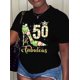 thumbnail image 1 of Diversión Festiva] Camiseta de algodón de cuello redondo para mujer con estampado de zapato de tacón alto "Fabulous 50", camiseta informal de manga corta de punto para primavera/verano, camiseta depor, 1 of 9