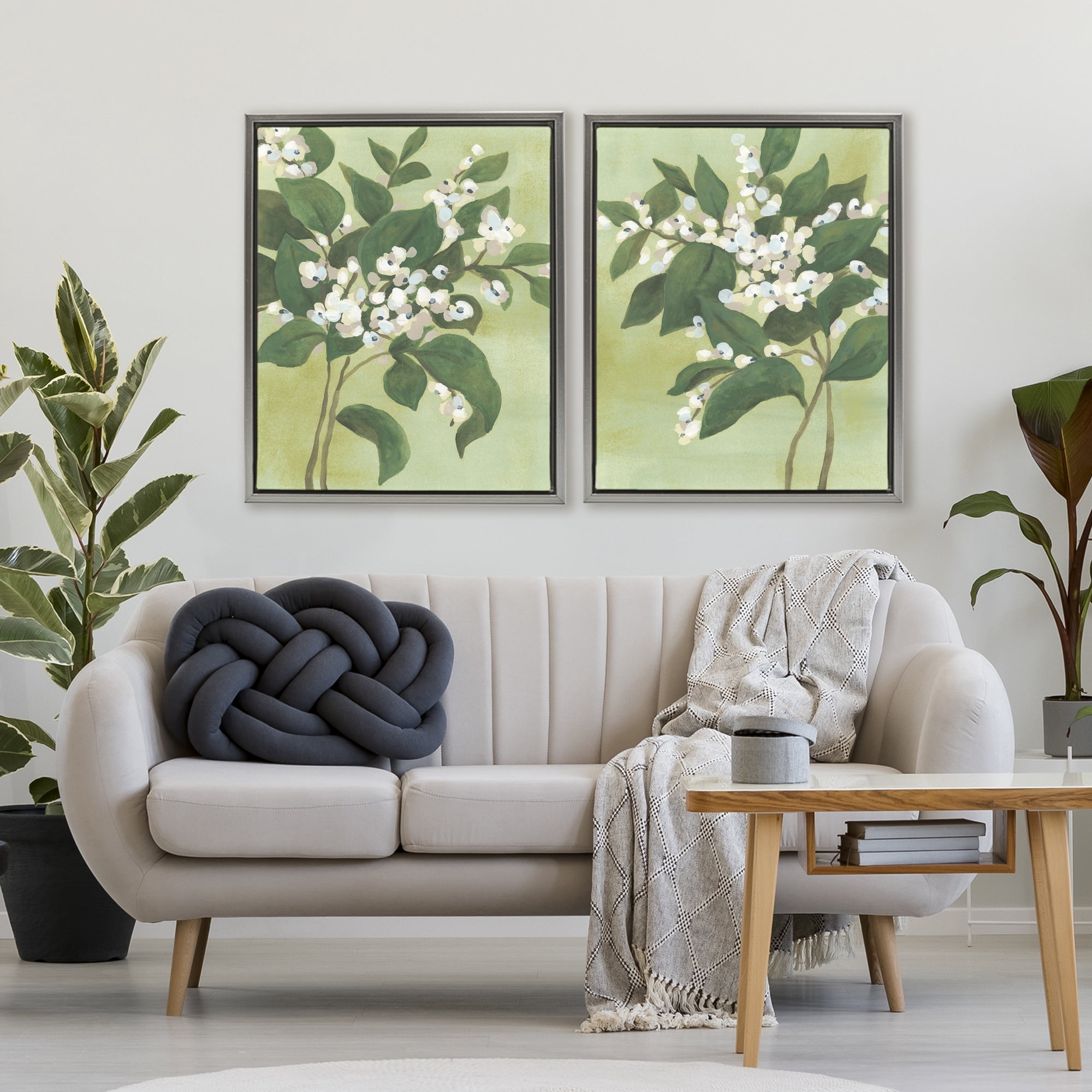 Stupell Industries Verdant Herb Blossoms 2 Piece Gray Framed Floater Canvas Set, design by June Erica Vess