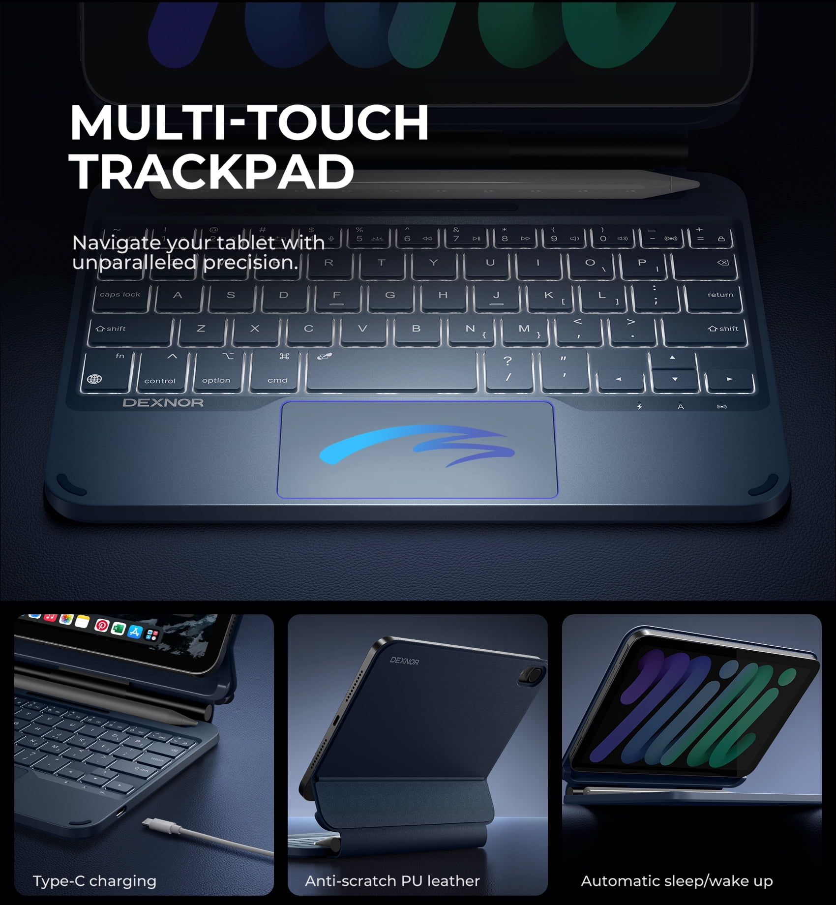 Dexnor for iPad mini 7 (A17 Pro)/Mini 6 Case with Keyboard, Magnetic Floating Cantilever Stand with Trackpad Pencil Holder Backlit Keyboard Case for iPad mini 7th(2024)/6th (2021) Generation, Blue