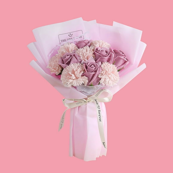 Agiferg Preserved Flower Pink Carnation Soap Bouquet Rose Flower Mother's Day Gift
