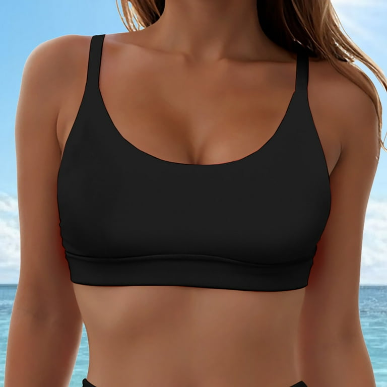 Womens Scoop Neck Bikini Tops Wide Straps U Back Bathing Suit