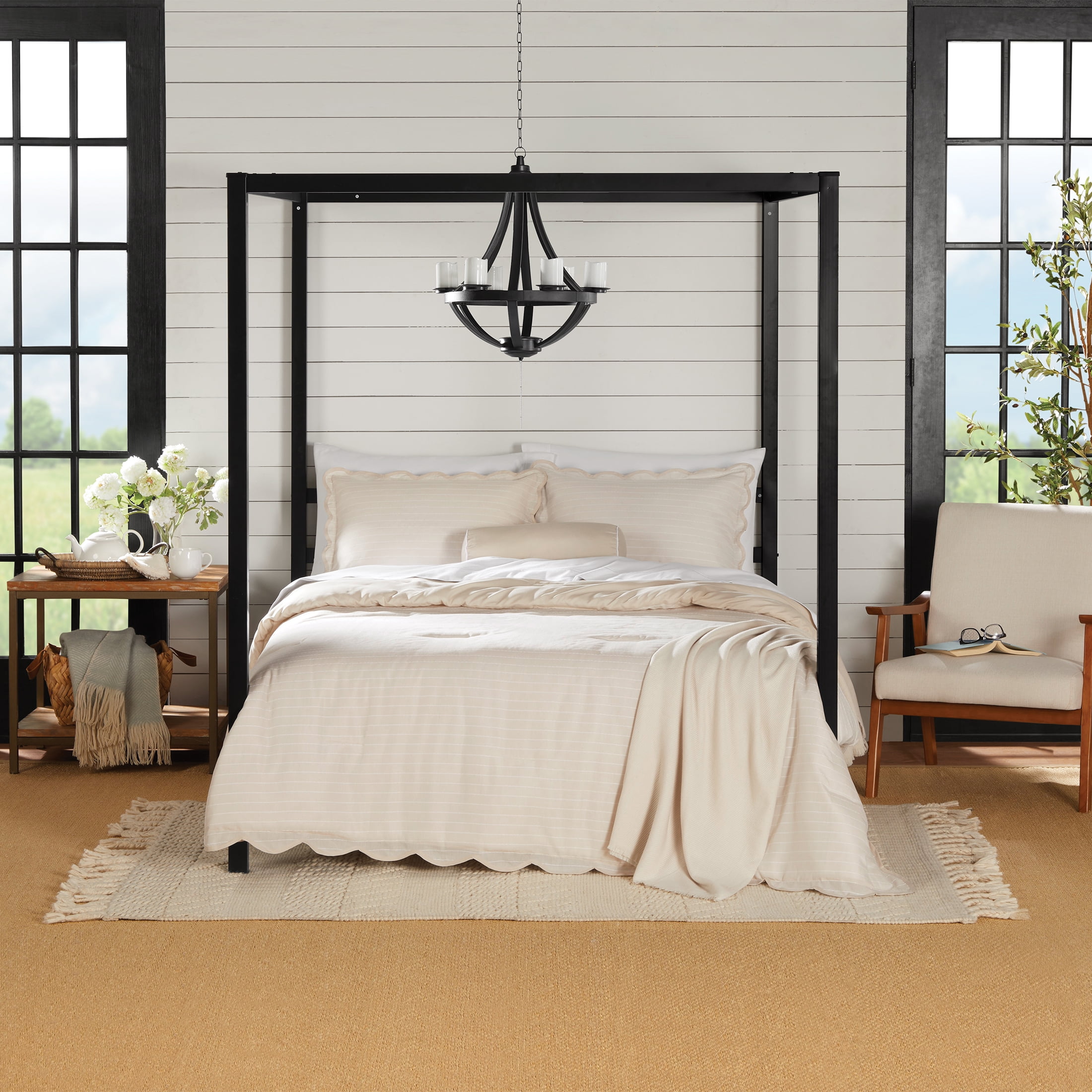 Mainstays King Comforter Set, All-Season, 5-Piece, Tan Pick Stitch Scallop