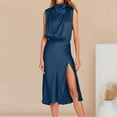 thumbnail image 3 of ZZwxWA Daily Wear Women's Summer Formal Satin Dress, Sleeveless Side Slit Flowy Maxi Dresses Wrap Satin Cocktail Midi Dress, 3 of 6