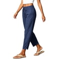 thumbnail image 4 of LEAVINGSUO Linen Pants for Women Summer Casual Drawstring Elastic Waist Pant Loose Wide Leg Button Trousers With Pockets Navy S, 4 of 8