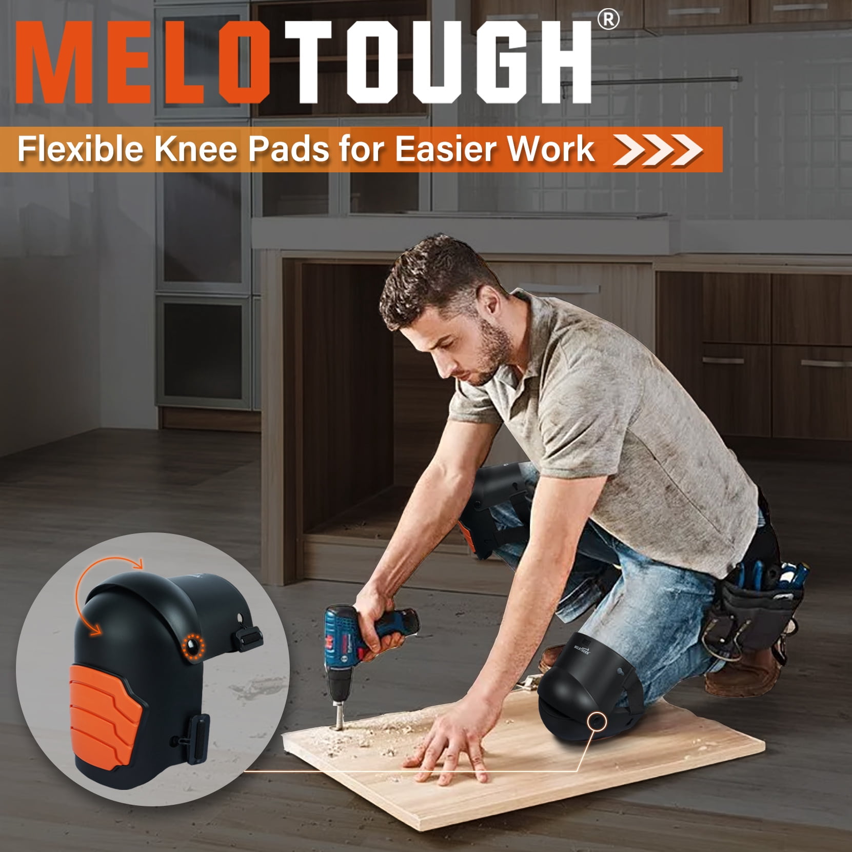 MELOTOUGH Knee Pads for Work,Construction,Flooring,Gardening-Comfortable and Flexible(Orange)