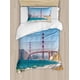thumbnail image 1 of Juego de funda nórdica con paisaje, vista panorámica del puente Golden Gate, paisaje marino y natural de la costa de San Francisco, juego de cama decorativo de 3 piezas con 2 fundas de almohada, azul, 1 of 4