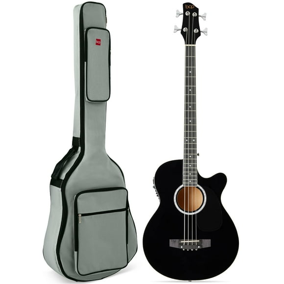 Best Choice Products Bajo eléctrico acústico - Tamaño completo, 4 cuerdas, bajo con trastes - Negro