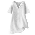 thumbnail image 1 of Olyvenn Linen Shirts for Women 2025 Spring Summer Button Down V Neck Short Sleeve Solid Color Tops Beach Fashion Clothes White S, 1 of 6