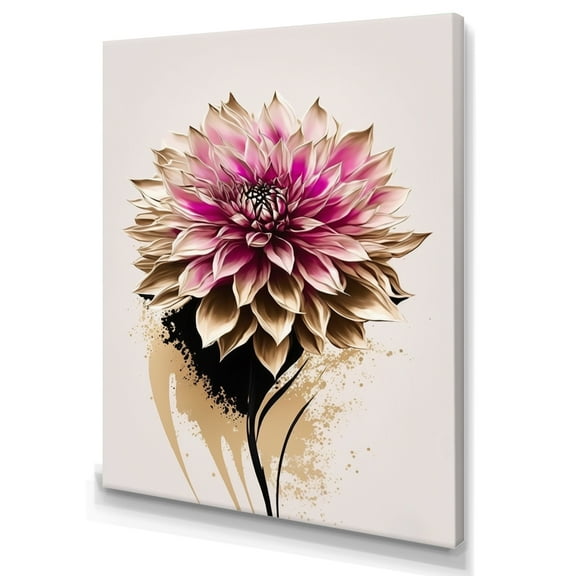 Designart Pink Dahli Flower On Abstract Fusion Canvas Wall Art