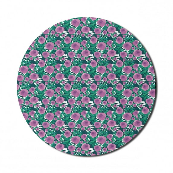 Floral Mouse Pad for Computers, Close up Scene of Blossoming Flowers and Leaves, Round Non-Slip Thick Rubber Modern Gaming Mousepad, 8" Round, Pale Fuchsia Sea Green, by Ambesonne