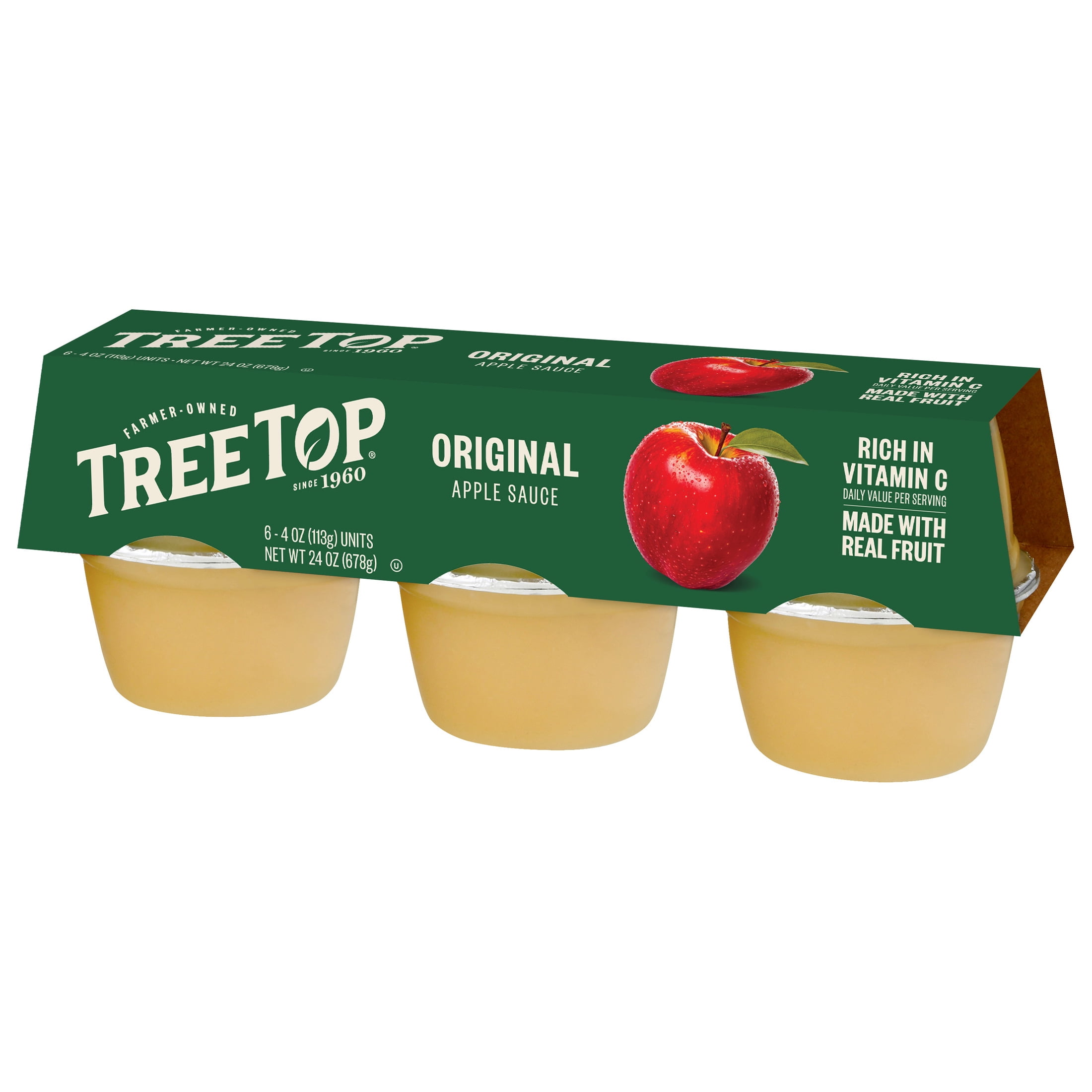 Tree Top Original Apple Sauce Cups, Made with Real Fruit, 4 Oz, 6 Count