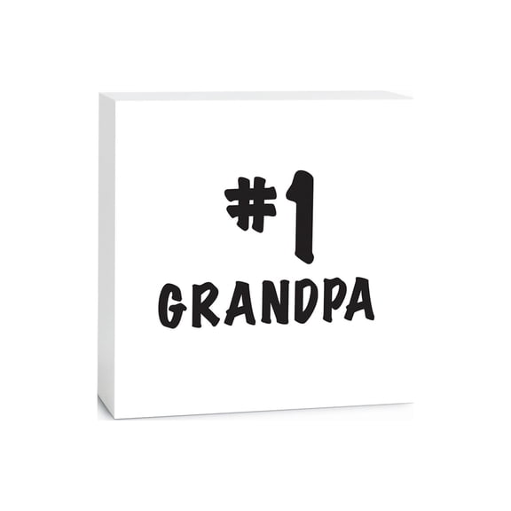 #1 Grandpa Black Script 5 x 5 Wood Tabletop Sign Plaque