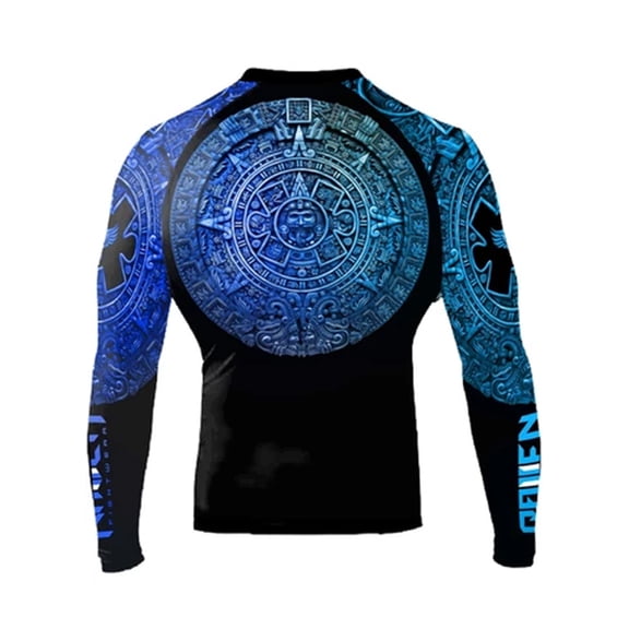 Raven Fightwear Men's Aztec Ranked Rash Guard MMA BJJ Blue