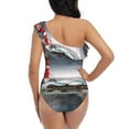 thumbnail image 5 of Gaeub 3d Lighthouse in the Surf Women's One Shoulder Ruffle Tummy Control Swimwear for Swimming Surfing Beach Party - Medium, 5 of 8