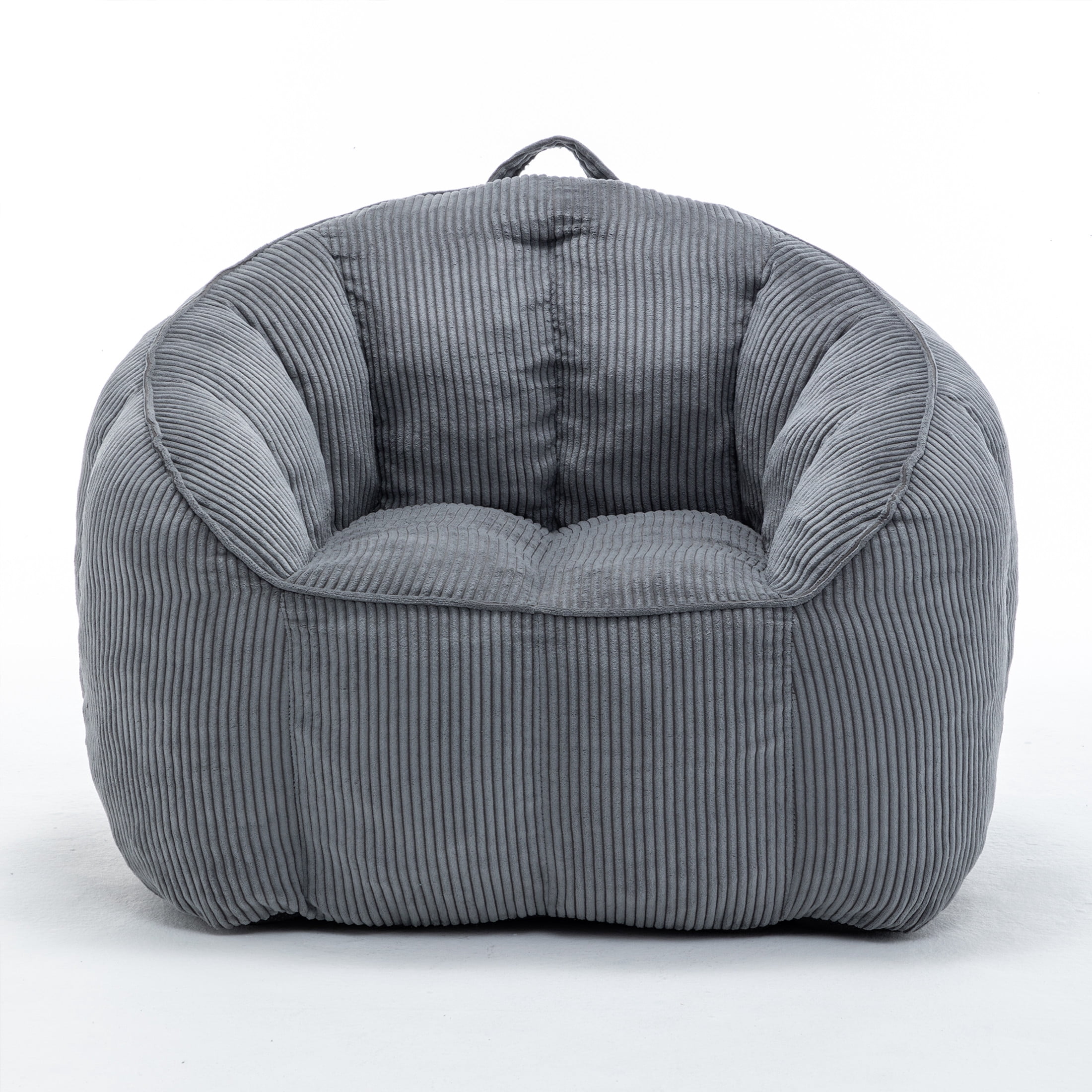 Noble House Revon Giant Corduroy Bean Bag Chair with Armrests, Cozy Memory Foam Lounge Couch for Living Room, Dark Gray