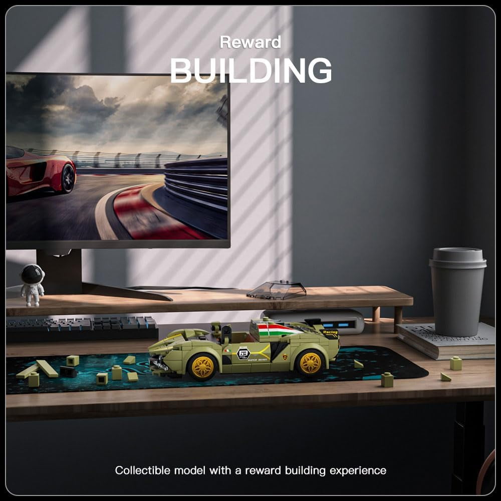 Speed Champion Super Car Building Sets with Display Case, Model Car Kits Sports Building Blocks, Cool Simulation Cockpit Race Kits for Adults (333 PCS)