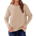 thumbnail image 2 of Suéter de Otoño 2025 para Mujer, Jersey de Punto Acanalado de Larga, Holgado, Cuello Redondo, Murciélago, Suéter Dividido. Caqui M, 2 of 9