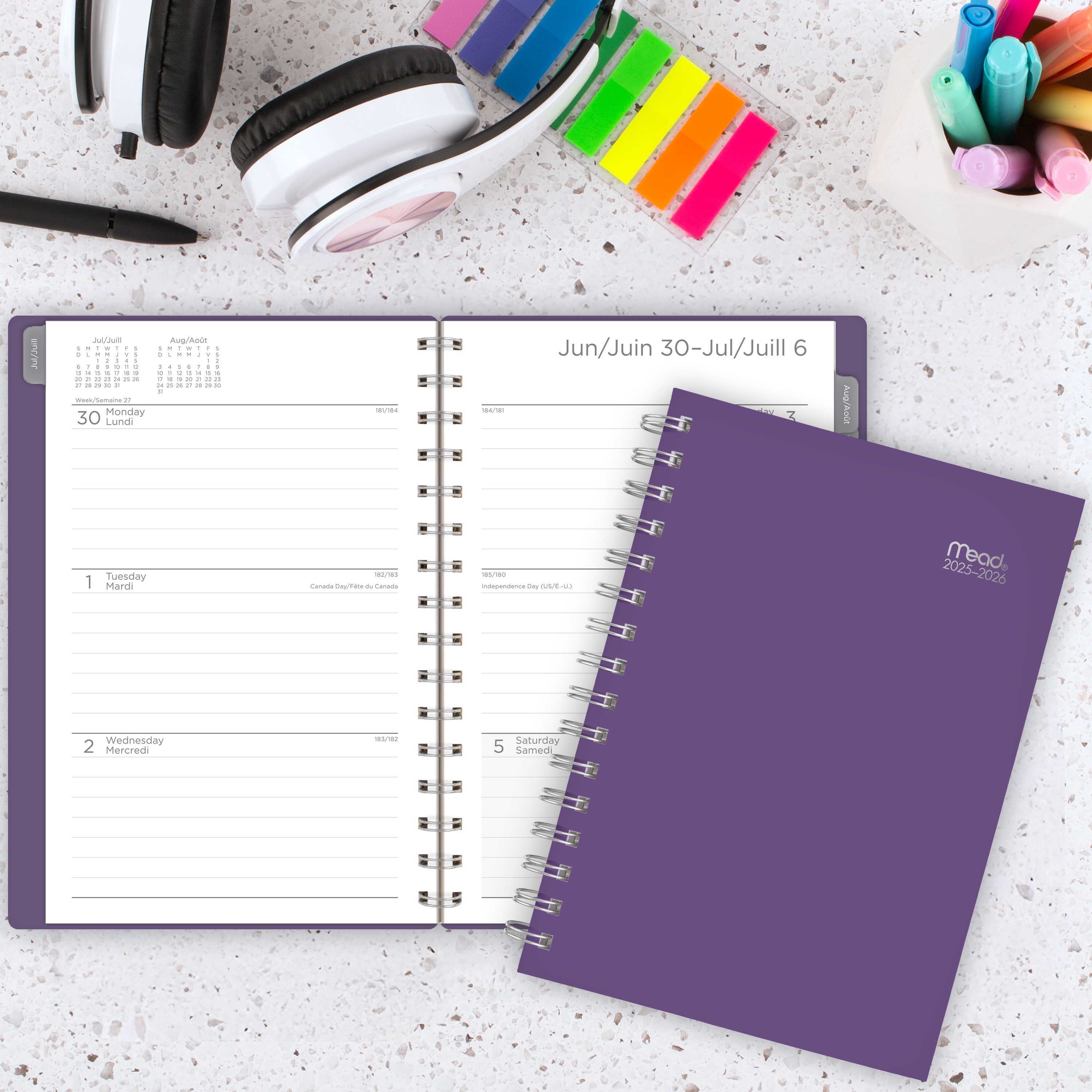 Agenda scolaire hebdomadaire Mead® Basic Purple 2025-2026
