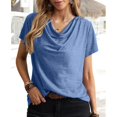 thumbnail image 2 of Gibobby Playera Corte clásico para Mujer Top casual verano para mujer Camiseta plisada con cuello en V manga corta(Azul,G), 2 of 5