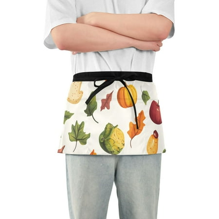 

Thanks Giving Vegetable Waist Apron Adjustable Server Half Apron Kitchen Cooking with 3 Pockets for Men Women