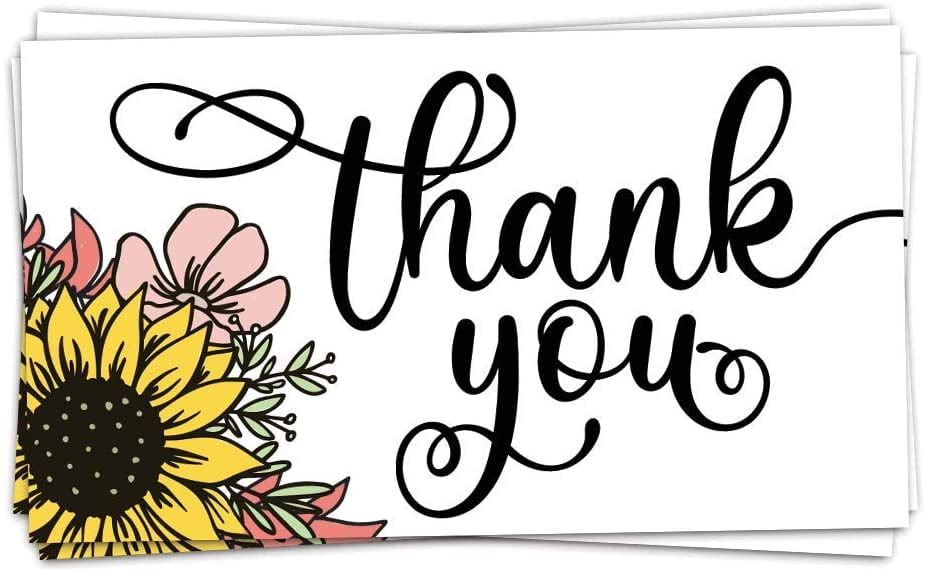100 Sunflower Thank You For Your Order Cards Customer Thank You Cards 