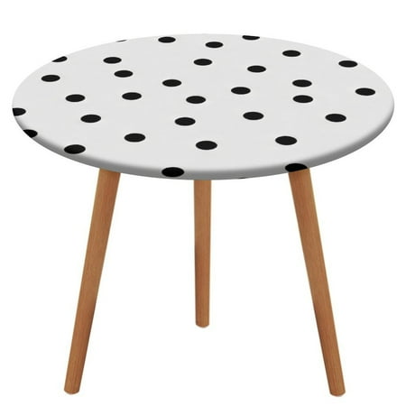 

Bybiment Round Fitted Tablecloth with Elastic Edge White Black Circles Decorative Tablecloth Table Cover 51 Inch