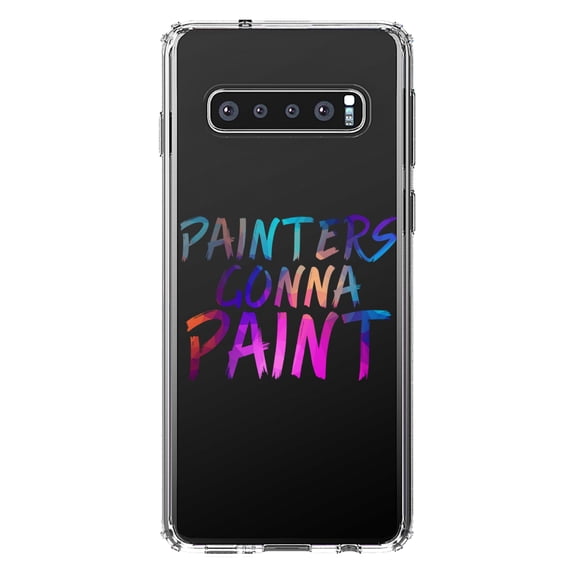 DistinctInk Clear Shockproof Hybrid Case for Samsung Galaxy S10  PLUS (6.4" Screen) - TPU Bumper Acrylic Back Tempered Glass Screen Protector - Painters Gonna Paint
