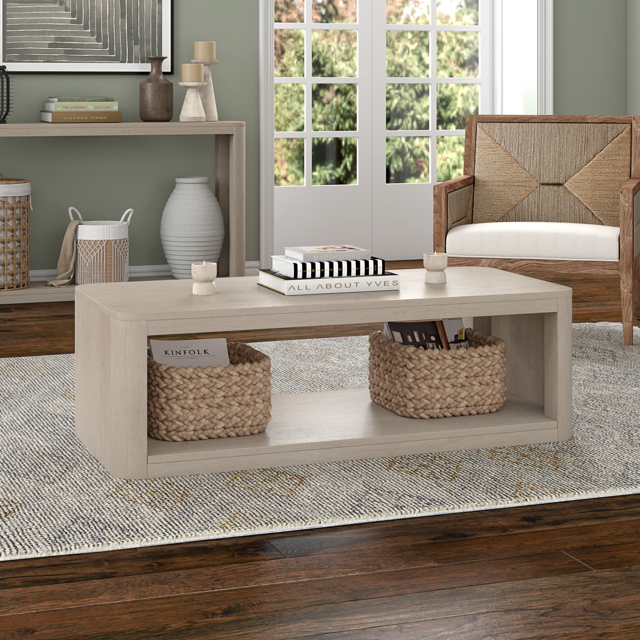 Evelyn&Zoe Modern/Contemporary 47" Wide Alder White Coffee Table