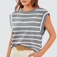 thumbnail image 2 of Defitshape Women's Soft Tank Top Casual Blouse Summer Sleeveless Shirt Crew Neck Spring Short Sleeve Fall Cap Sleeve Blouse Grey Striped Small, 2 of 5