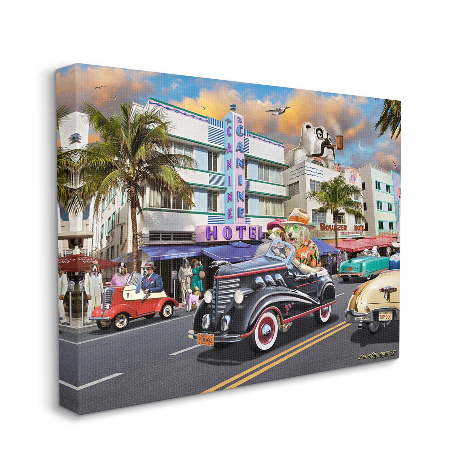 Stupell Industries Dog Days Miami Transportation Painting Gallery Wrapped Canvas Art Print Wall Art, 40 x 30