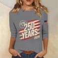 thumbnail image 2 of Womens 4th of July Shirts 3/4 Sleeve Tshirts Casual USA Flag Print Tops Independence Day Patriotic Pullover USA 250th Anniversary Celebration Party Round Neck Blouses Gray 2XL, 2 of 4