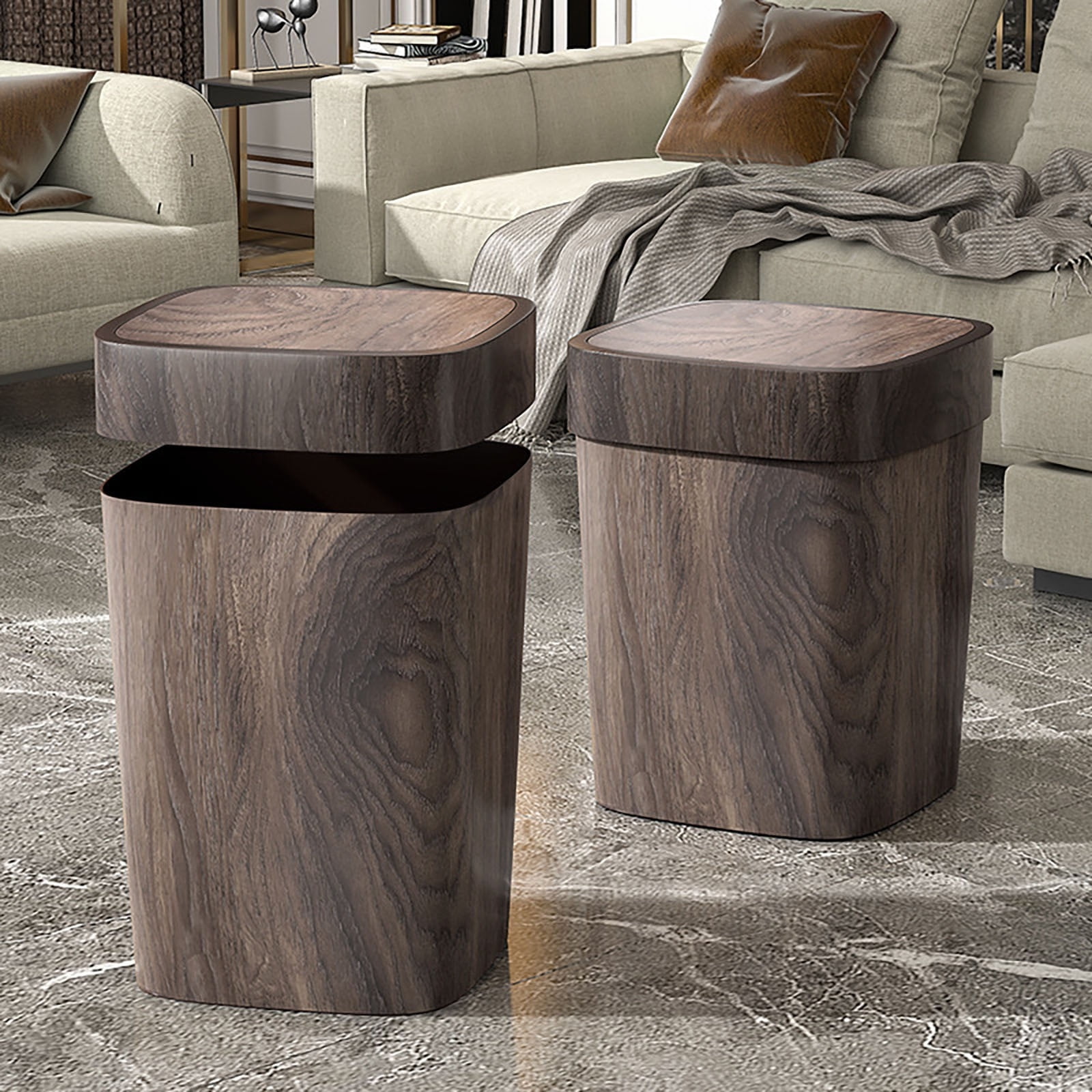 Small Can Can Wood Grain Small With Swing Lid Rectangular Garbage Reusable Farmhouse Waste For Bedroom Kitchen Bathroom Wooden Paper Bag Can Recycling Bag Things That Smell Kitchen Compost Bags Small