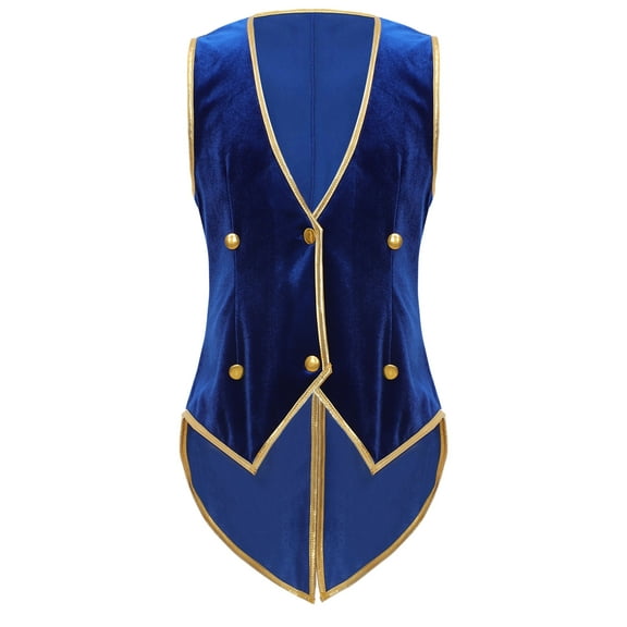 iiniim Kids Girls Velvet Waistcoat Tailcoat Gothic Steampunk Victorian Tuxedo Jacket Coat Royal Blue 8