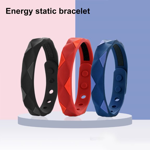 Opvise 2Pcs Anti Static Bracelet Adjustable Multi-Hole Improved Sleep Quality Relaxation Unisex Waterproof Silicone Energy Balance Bracelet