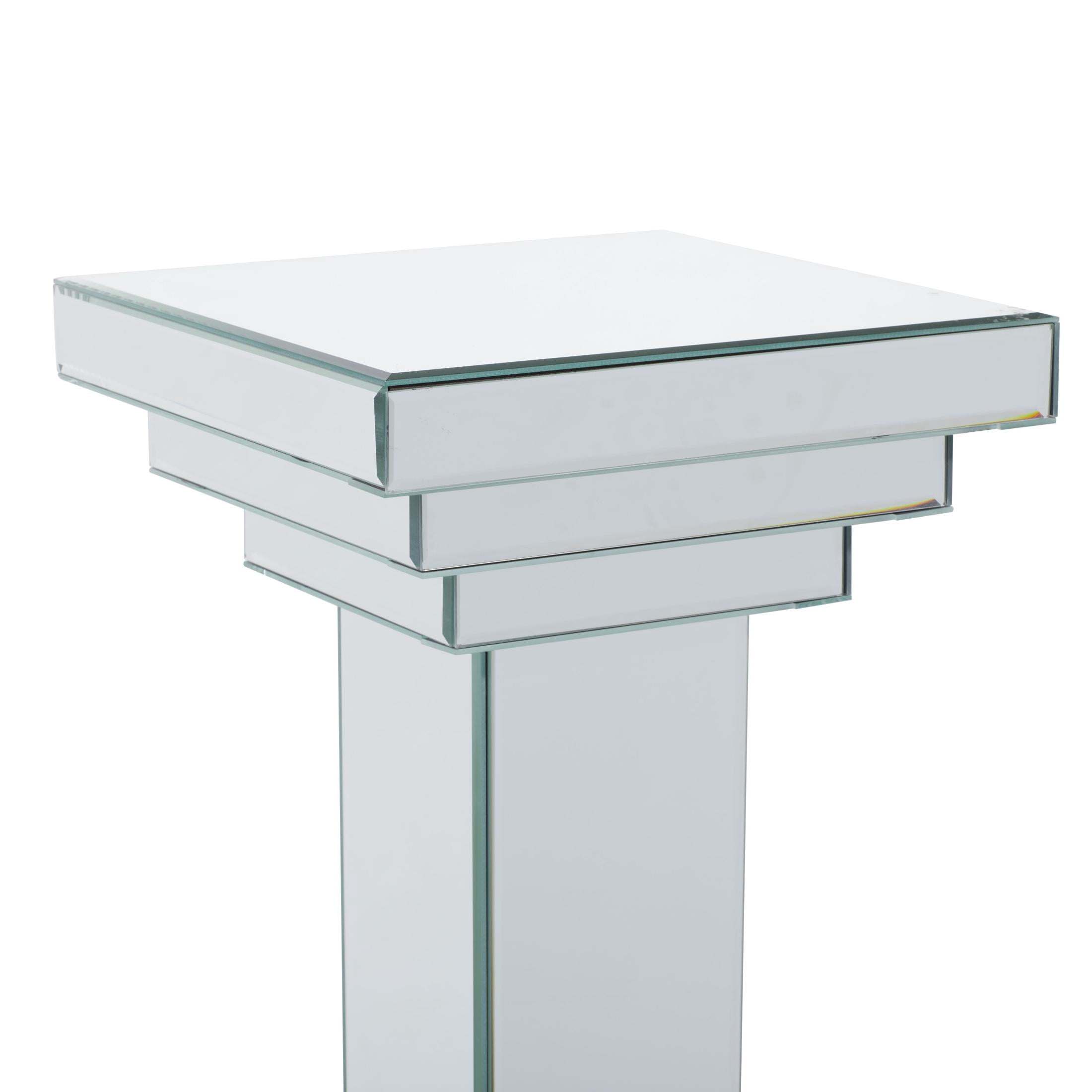 DecMode 12" x 36" Silver Glass Mirrored Pedestal Table, 1-Piece