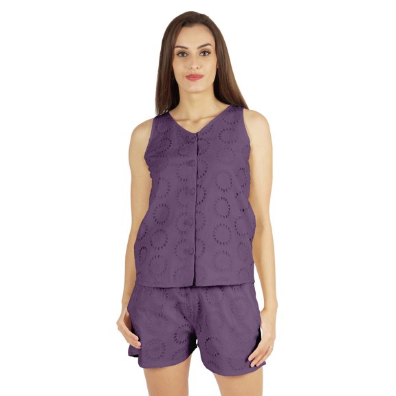 Bimba Womens Solid Sleepwear Set 2 Pcs Short & Top Casual Nightwear Loose Fit Loungewear