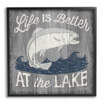 Stupell Industries Life Better at Lake Rustic Animals & Insects Painting Black Framed Art Print Wall Art, 24 x 24