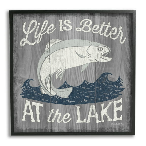 Stupell Industries Life Better at Lake Rustic Animals & Insects Painting Black Framed Art Print Wall Art, 12 x 12
