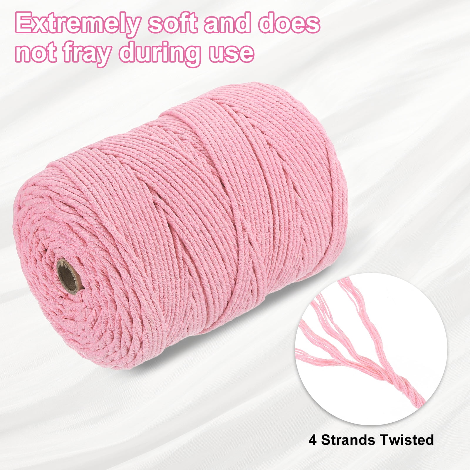 Uxcell Natural Macrame Cord 3mm x 328 Yards 4 Strand Twisted Cotton Macrame Rope for DIY Knitting Plant Wall Hanger Dreamcatcher, Light Pink