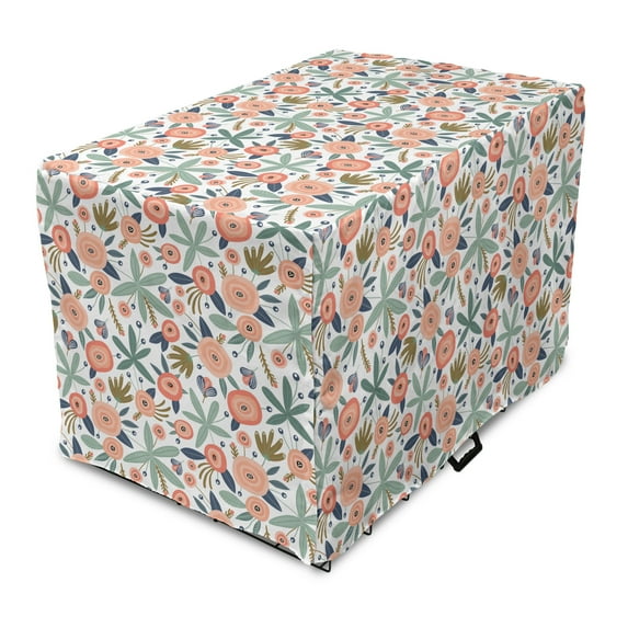 Botany Dog Crate Cover, Creative Doodle Design Pattern of Abstract Spring Flowers and Leaves Illustration, Easy to Use Pet Kennel Cover Small Dogs Puppies Kittens, 7 Sizes, Multicolor, by Ambesonne