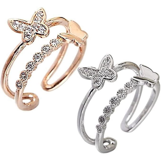 Anillos para mujer WEIHJMXG con cristales y mariposas dorado plateado