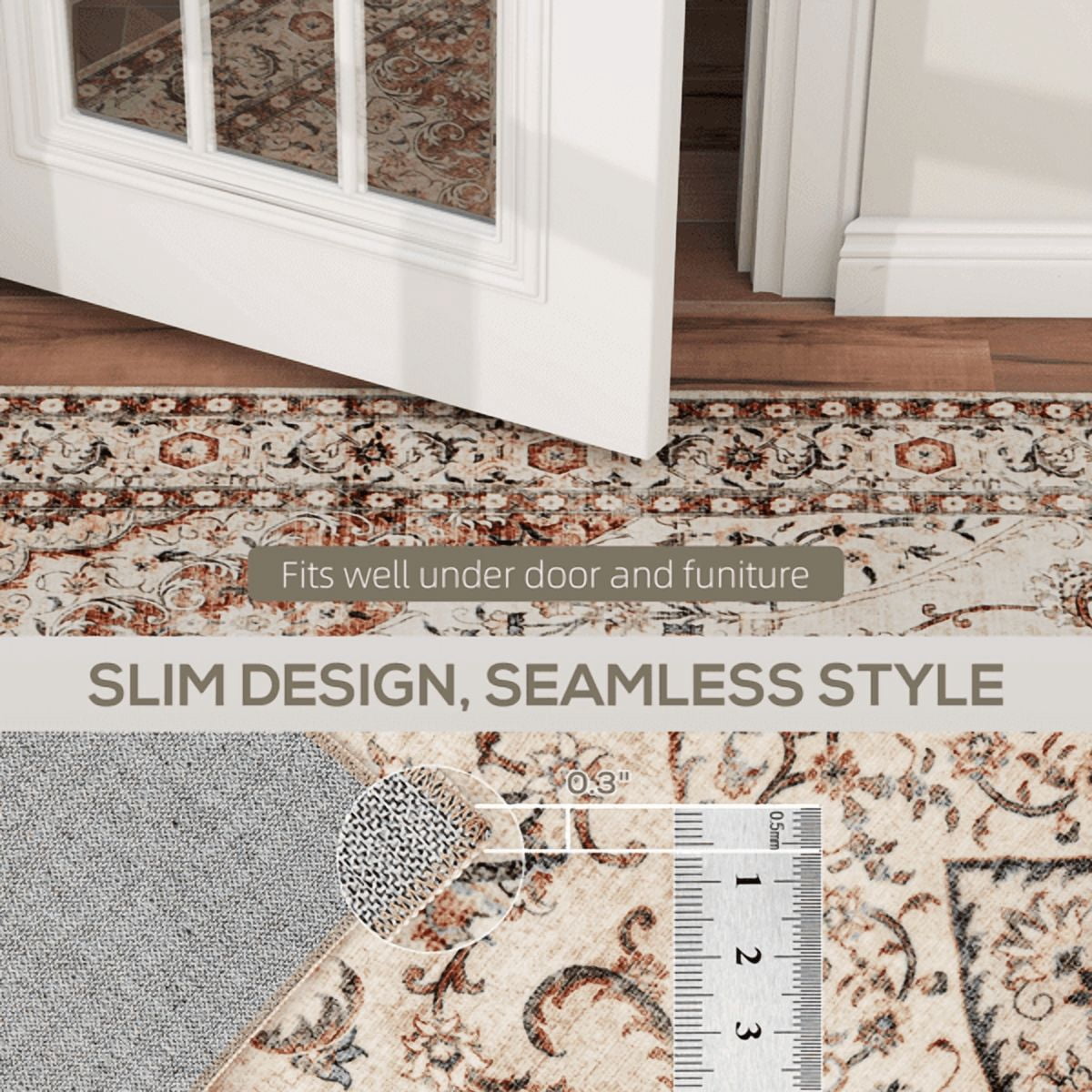 Symmetrical Floral Pattern Area Rug 83.9"x59.8" Flannel Soft Non-Slip TPR Backing Machine Washable Rug for Living Room Bedroom