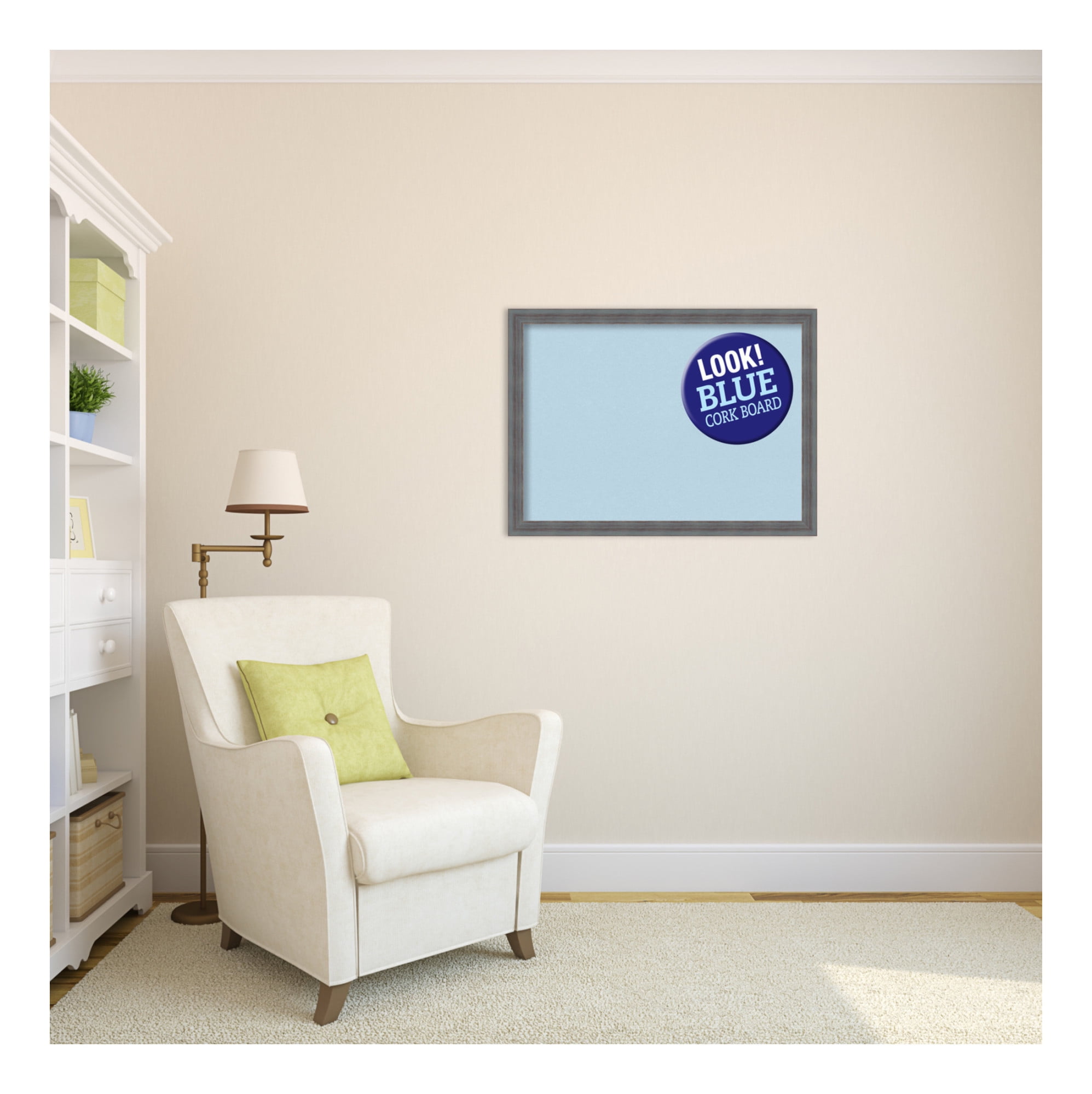 Amanti Art Natural Cork Board Wood Framed Dixie Blue Grey Rustic Bulletin Board 30 in. x 22 in.