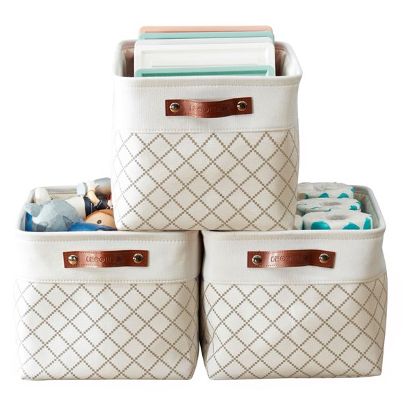 DECOMOMO 3-Packs Large Patterned Design Foldable Storage Bin W/Handles| Great For Organizing Shelf Nursery Home Closet & Office