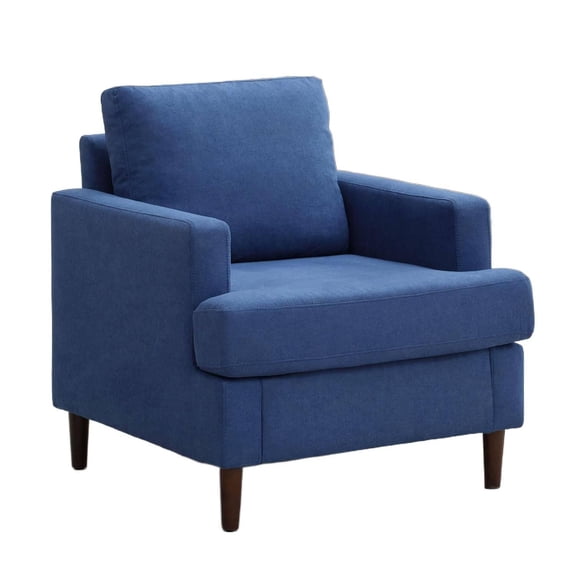 Modern Linen-Style Fabric Armchair for Living Room or Bedroom, Upholstered Reading Chair with Wood Legs (Blue, 1 Pack)