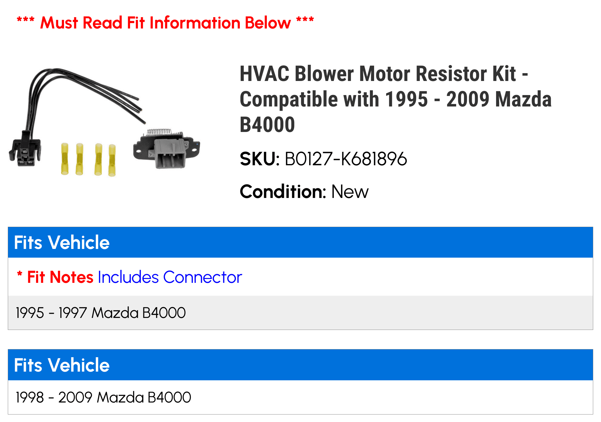 HVAC Blower Motor Resistor Kit - Compatible with 1995 - 2009 Mazda B4000 - Dorman