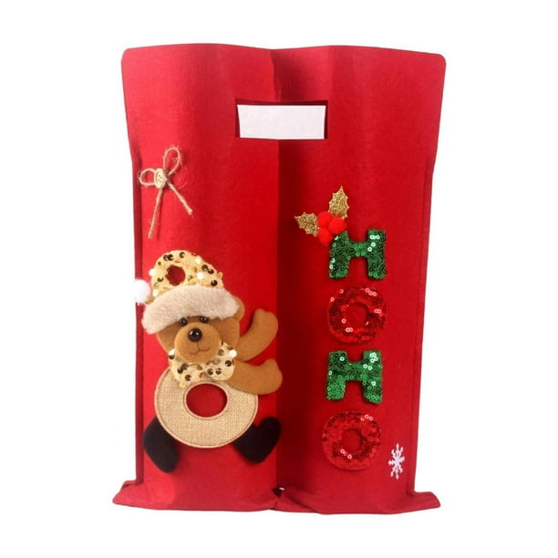 Bolsa para botellas de vino navideña con capacidad para 2 botellas, accesorios creativos hechos a mano. Oso